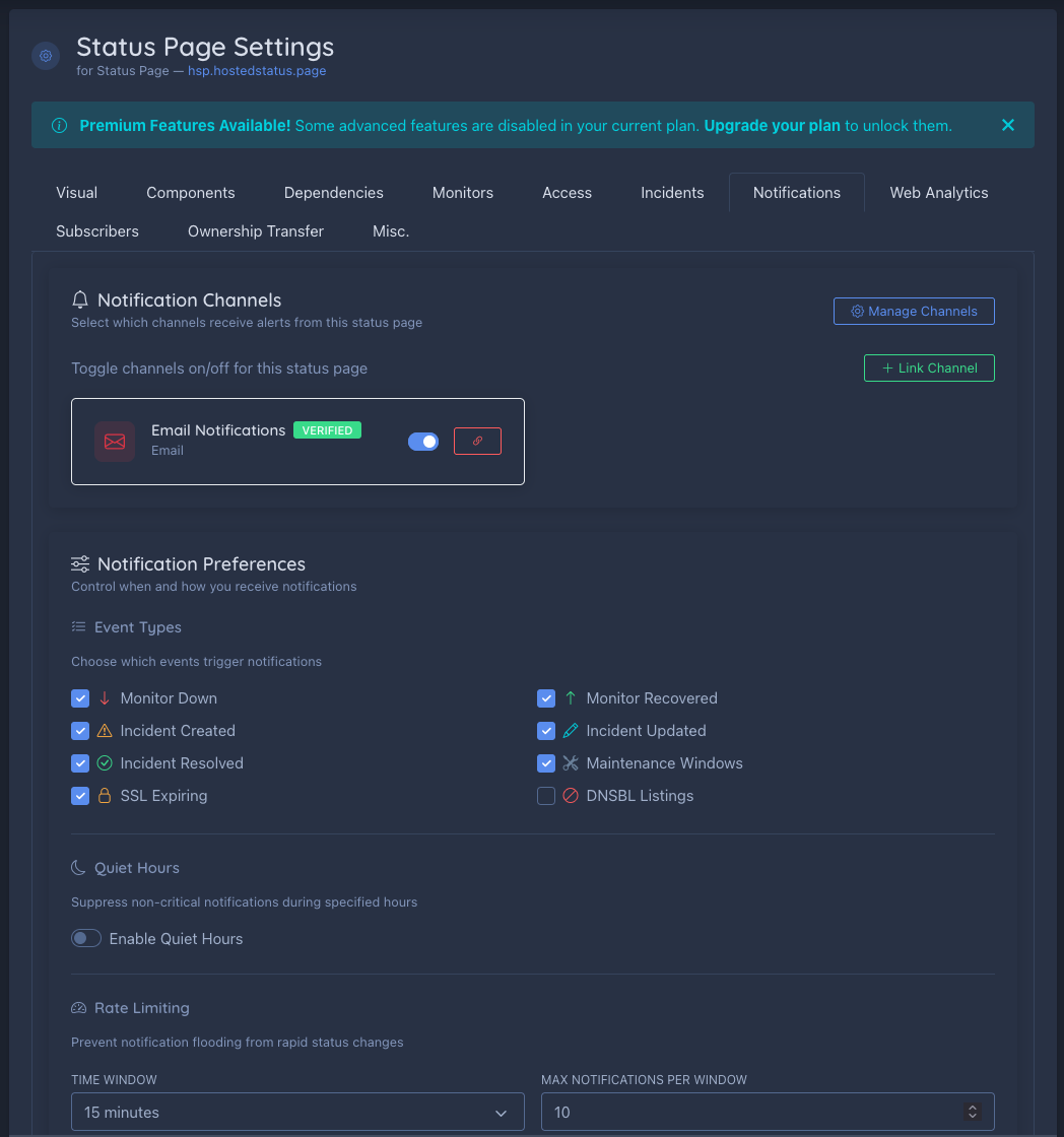 Notification channels settings